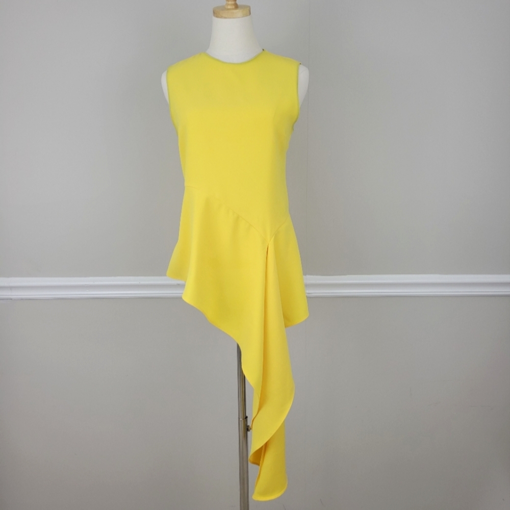 Zara Woman Sleeveless Asynnetric Yellow Crew Neck Top - Picture 2 of 9